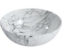 BELVIT ALENTA : Lavabo sur colonne, en céramique, imitation marbre blanc, avec bonde à clapet ronde