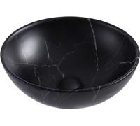 BELVIT ALENTA : Lavabo sur colonne, en céramique, imitation marbre noir, avec bonde à clapet ronde