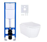 BELVIT, ensemble complet pour WC suspendu, sans bride, avec élément mural d'angle, abattant à fermeture douce, plaque deet isolation phonique – WC suspendu, blanc