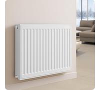 Belvit Radiateur universel, radiateur plat compact - robinet, 6 raccordements, type T22, 900x600, blanc pur RAL 9016, acier, DIN EN 442, robinet et support mural inclus, à suspendre au mur