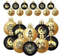 Bememo Lot de 24 boules de Ramadan en plastique noir et doré à suspendre pour arbre de l'Aïd Mubarak, mini boules islamiques de lune et d'étoile, décoration du Ramadan, pour fête de l'Aïd Al Fitr (4,9