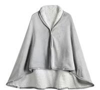 Bemonew Couverture Portable 150 x 99 cm, Couverture à Capuche, châle, jeté de Corail avec Bouton-Pression, Poncho Doux et Chaud pour Regarder la télévision, canapé, Chaise, Gris Clair