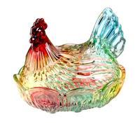 Bemonew Plat en verre poule sur nid, plat à bonbons coloré avec couvercle, bol à bonbons en forme de poulet pour le bureau, décor de cuisine - petite couleur vitrée