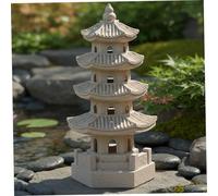 Bemonew Statue de Jardin pagode Lanterne de pagode à énergie Solaire en résine décoration Jardin Japonais Zen extérieur pour Balcon, Patio, Porche, Cour 11, 4 x 4, 7 x, 7 Pouces Kaki