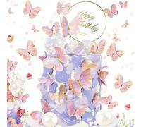 Benaton 25 Pièces Décoration de Gâteau Papillons 3D Tridimensionnels, Anniversaire Fille Papillon Cake Topper Décorations de Gâteaux Papillon Cake Topper pour Anniversaire Mariage Fête (Rose-violet)