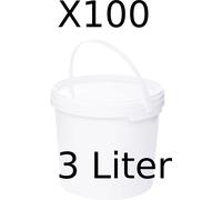 BenBow Seau avec couvercle 3L x100 blanc - qualité alimentaire, stable, hermétique, anti-fuite, inodore - seau en plastique avec anse - vide