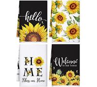 Bencailor Lot de 4 torchons de Cuisine à séchage Rapide Motif Tournesol pour l'été, l'automne, la mer, la Plage, Le Citron, la Cuisine, la Salle de Bain (Noir, bénédiction)