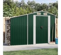 Bendmaxx Abri de jardin vert en acier galvanisé 277 x 93 x 179 cm avec toit incliné, ouvertures d'aération, protections d'angle et support pour bûches de chauffage, pour jardin, outils et rangement