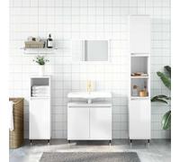 Bendmaxx Armoire de salle de bain blanc brillant 58 x 33 x 60 cm en bois avec pieds en fer, 1 compartiment avec 2 portes, meuble de salle de bain pour l'ordre, espace de rangement sur le lavabo