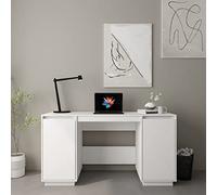 Bendmaxx Bureau blanc en pin massif 140 x 50 x 75 cm avec espace de rangement pour bureau, maison, lieu de travail, documents, clavier et moniteur d'ordinateur portable
