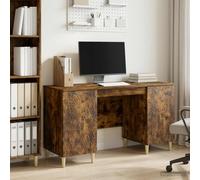 Bendmaxx Bureau en chêne fumé - 142,5 x 50 x 75 cm - Table de travail de bureau avec tiroirs - Étagère pour ordinateur portable, moniteur, imprimante, bureau à domicile