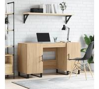 Bendmaxx Bureau en chêne Sonoma - 140 x 50 x 75 cm - En bois avec pieds en fer - 4 compartiments avec portes - Pour bureau à domicile, espace de travail, ordre et espace de rangement