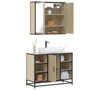 Bendmaxx Ensemble de meubles de salle de bain 2 pièces en chêne Sonoma avec structure en métal, armoire miroir 65 x 20 x 60 cm et meuble sous lavabo 80 x 33 x 60 cm, pour montage mural, espace de