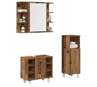 Bendmaxx Ensemble de meubles de salle de bain 3 pièces aspect bois vieilli 80 x 20,5 x 64 cm, armoire à miroir, 30 x 30 x 95 cm et 60 x 32 x 53,5 cm, avec espace de rangement