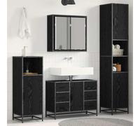 Bendmaxx Ensemble de meubles de salle de bain 3 pièces aspect chêne noir, matériau en bois avec poignée en barre, 80 x 33 x 60 cm, montage mural avec meuble sous lavabo et armoire miroir pour salle de