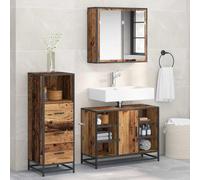 Bendmaxx Ensemble de meubles de salle de bain 3 pièces en bois vieilli 80 x 33 x 60 cm Meuble sous lavabo avec armoire miroir Armoire haute pour l'intérieur