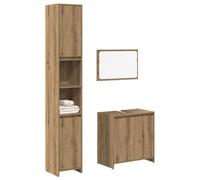 Bendmaxx Ensemble de meubles de salle de bain 3 pièces en chêne Artisan avec miroir, meuble sous lavabo et armoire haute, pour salle de bain, espace de rangement pour l'ordre