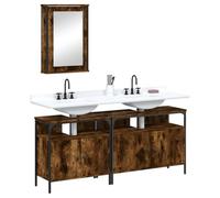Bendmaxx Ensemble de meubles de salle de bain 3 pièces en chêne fumé - Armoire miroir 42 x 12 x 60 cm et 2 armoires sous lavabo 80/60 x 30 x 60 cm - Pour organiser la salle de bain