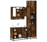 Bendmaxx Ensemble de meubles de salle de bain 3 pièces en chêne fumé avec structure en métal, armoire miroir 65 x 20 x 60 cm, meuble sous lavabo 80 x 33 x 60 cm, espace de rangement pour salle de bain