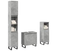Bendmaxx Ensemble de meubles de salle de bain 3 pièces gris béton en bois avec meuble sous lavabo, armoire de salle de bain L et armoire de salle de bain S pour armoire de salle de bain espace de