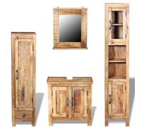 Bendmaxx Ensemble de meubles de salle de bain avec miroir et meuble sous lavabo en bois de manguier massif 60 x 30 x 60 cm, 2 armoires latérales de 120 et 160 cm pour espace de rangement et ordre dans