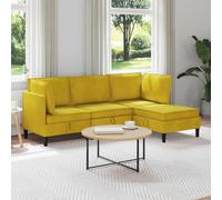 Bendmaxx Ensemble de salon 4 pièces avec espace de rangement en velours jaune, canapé d'angle ergonomique et tabouret, ensemble de salon moderne avec coussins, salon durable pour salle familiale et