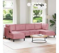 Bendmaxx Ensemble de salon 6 pièces en velours rose avec espace de rangement, canapé d'angle et groupe de sièges, ensemble de salon moderne avec coussins, durable et ergonomique pour chambre familiale