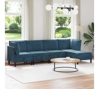 Bendmaxx Ensemble de salon avec coussin et espace de rangement 5 pièces en velours bleu, canapé d'angle moderne avec design ergonomique et cadre en contreplaqué durable pour chambre familiale et