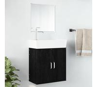 Bendmaxx Lot de 2 meubles de salle de bain noirs en bois avec armoire miroir et meuble sous lavabo, montage mural, 48 x 25 x 48 cm, pour salle de bain et WC d'invités