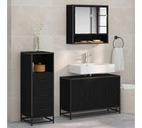 Bendmaxx Lot de 3 meubles de salle de bain - Aspect chêne noir - En bois - 90 x 33 x 60 cm - Armoire à miroir - Meuble sous lavabo - Armoire haute pour salle de bain