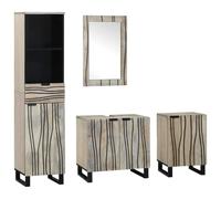 Bendmaxx Lot de 4 meubles de salle de bain - Marron noyer - 38 x 33 x 160 cm - Avec armoire haute - Meuble sous lavabo - Armoire miroir pour montage mural - Rangement et rangement