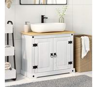 Bendmaxx Meuble sous lavabo avec étagère et porte, blanc mat, 73 x 33 x 60 cm, pin massif, armoire de salle de bain avec espace de rangement pour l'ordre et le rangement