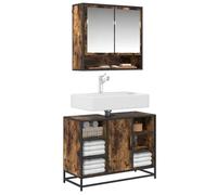 Bendmaxx Meuble sous lavabo en bois de chêne fumé avec cadre en métal 80 x 33 x 60 cm, espace de rangement pour l'ordre, avec ouverture pour lavabo