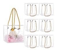 BENECREAT 10 coffret Cadeau en Plastique PVC Transparent, Boîtes de Faveur Carrées de 12x12x12 cm avec Dentelle Blanche et Poignée pour Bonbons au Chocolat, Cotillons, Emballage Cadeau de Vacances