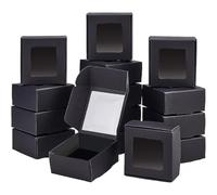 BENECREAT 100 paquet de Boîtes en Papier Kraft Noir avec Fenêtre Transparente, Boîte D'Emballage Cadeau de 65x65x30 mm pour les Anniversaires, Anniversaires, Mariages, Graduation