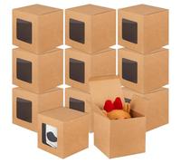 BENECREAT 15 boîte Cadeau Carrée avec Fenêtre Transparente Coffrets Cadeaux en Papier Kraft BurlyWood de 11x11x11cm Boîtes D'Emballage en Papier pour Anniversaires Anniversaire Mariage