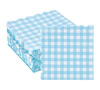 BENECREAT 150pcs Serviettes en Papier à Carreaux Bleu Ciel, 330x323mm Serviettes en Papier à Rayures et Blanches, Serviette en Papier Festonnée à Carreaux pour Mariage Anniversaire Fêtes