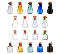 BENECREAT 18 Pack 9 Couleurs Mini Bouteille de Potion, 2 Formes de Bouchons en Liège Multicolores Bouteilles en Verre Souhaitant Une Bouteille pour L'Artisanat de Bricolage, Mariage, Anniversaire