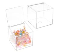 BENECREAT 2 boîte en Acrylique Transparent avec Couvercle, 10 cm Boîte de Rangement en Cube Carré, Organisateurs Anti-Poussière avec Couvercle à Charnière pour Emballage de Cadeaux, Dosette de Café