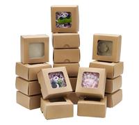 BENECREAT 20 PCS Boîte en Papier Kraft Marron avec Fenêtre Transparente, Boîte Cadeau en Papier Kraft Carré de 8x8x4 cm, pour les Cadeaux de Fête de Mariage, Emballage de Bijoux