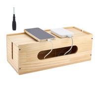 BENECREAT 368x154x119mm Boîte de rangement pour câbles en bois, cache-cordon de bureau, boîte de gestion des fils avec couvercle, solution de rangement couleur blé pour bureau d'ordinateur, salon