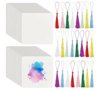 BENECREAT 50 paquet Carreaux D'Artiste Carreaux de Papier Zentangle Carrés 12cm Cartes Vierges avec 25 pompon Feuilles de Papier pour Carnet de Croquis Fiches Flash Notes Fournitures de Fabrication