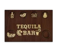 BENECREAT Plateau de Service pour Verres à Liqueur de Tequila Bar Word Porte Verre en Bois avec Bord de Sel Planche à Verres à Shot pour Bar Restaurant Fête Réunion de Famille 20x30cm