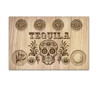 BENECREAT Plateau de Service pour Verres à Shot Crâne en Cucre Tequila Porte Verre en Bois avec Bord de Sel Planche à Verres à Shot pour Bar Restaurant Fête Réunion de Famille 20x30cm