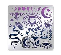 BENECREAT Pochoirs Thème Sorcellerie 15.6x15.6cm Pochoir en Acier Inoxydable Lune Serpent Oeil du Diable pour Dessins et Gravure sur Bois, Gravure et Scrapbooking