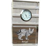 Bengali - horloge en verre avec photo, photo de chat en cristal, horloge sur pied personnalisée pour bureau de la marque Art-Dog