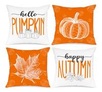 Benjia Lot de 4 pièces Housses de Coussin Déco Automne 45x45cm, Citrouille Feuille d'érable Taies d'oreiller pour Ferme Thanksgiving Halloween Literie Orange 45 x 45 cm