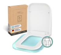 BENKSTEIN Abattant de WC en forme de E - Avec système d'abaissement automatique Softclose - Couvercle de WC carré avec Quick Release - Couvercle de toilette universel en Duroplast - Blanc