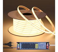 BENLUN Ruban LED COB 24V Exterieur Etanche 20m avec Transformateur | 3000K Blanc Chaud Bande LED Flexible Découpable 7W/m 312LEDs/m CRI 93 IP65 pour Chambre, Cour, Pergola Extérieur