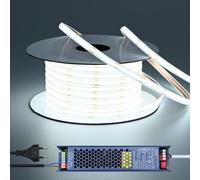 BENLUN Ruban LED COB 24V Exterieur Etanche 20m avec Transformateur | 6000K Blanc Froid Bande LED Flexible Découpable 7W/m 312LEDs/m CRI 93 IP65 pour Chambre, Cour, Pergola Extérieur